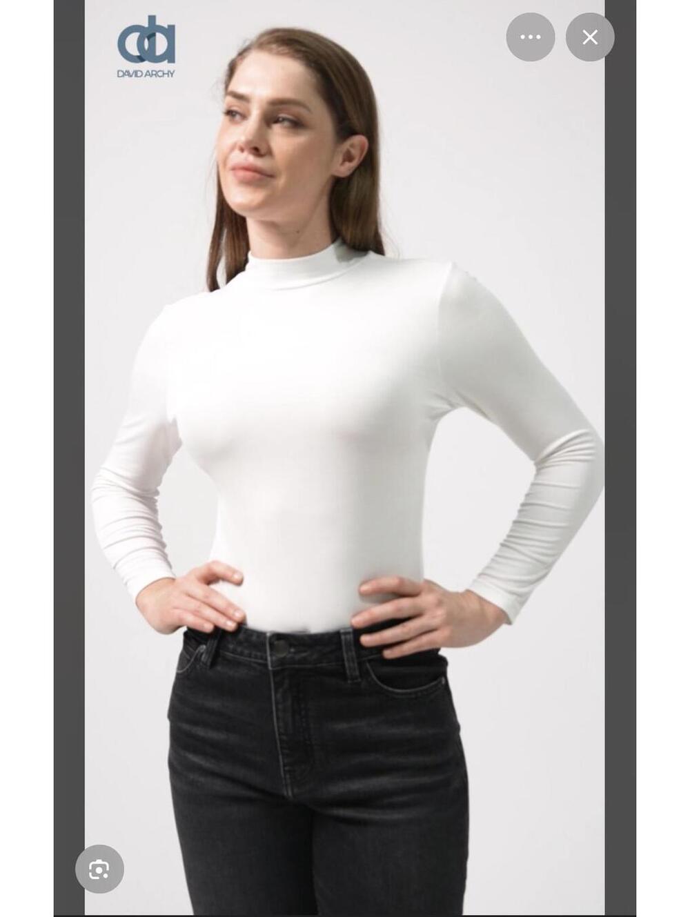 David Archy Women's Long Sleeve Mock Neck Top XL White